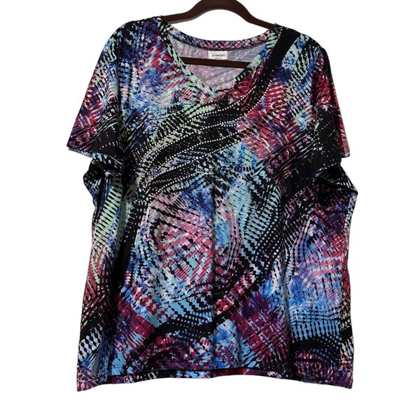 Avenue size 22/24 blue print bejeweled  short sleeve v neck top - Picture 1 of 7